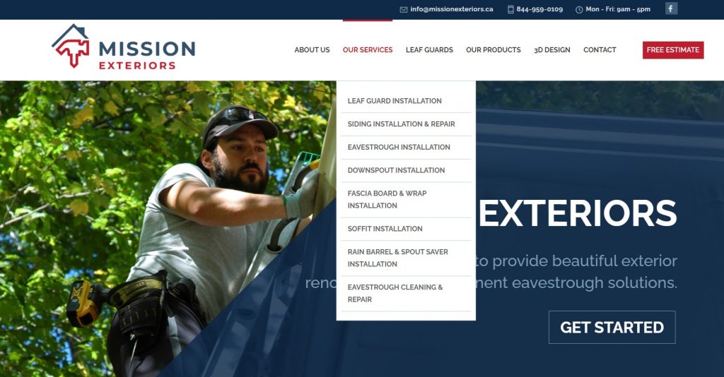 Mission Exteriors Multi-page website design and development